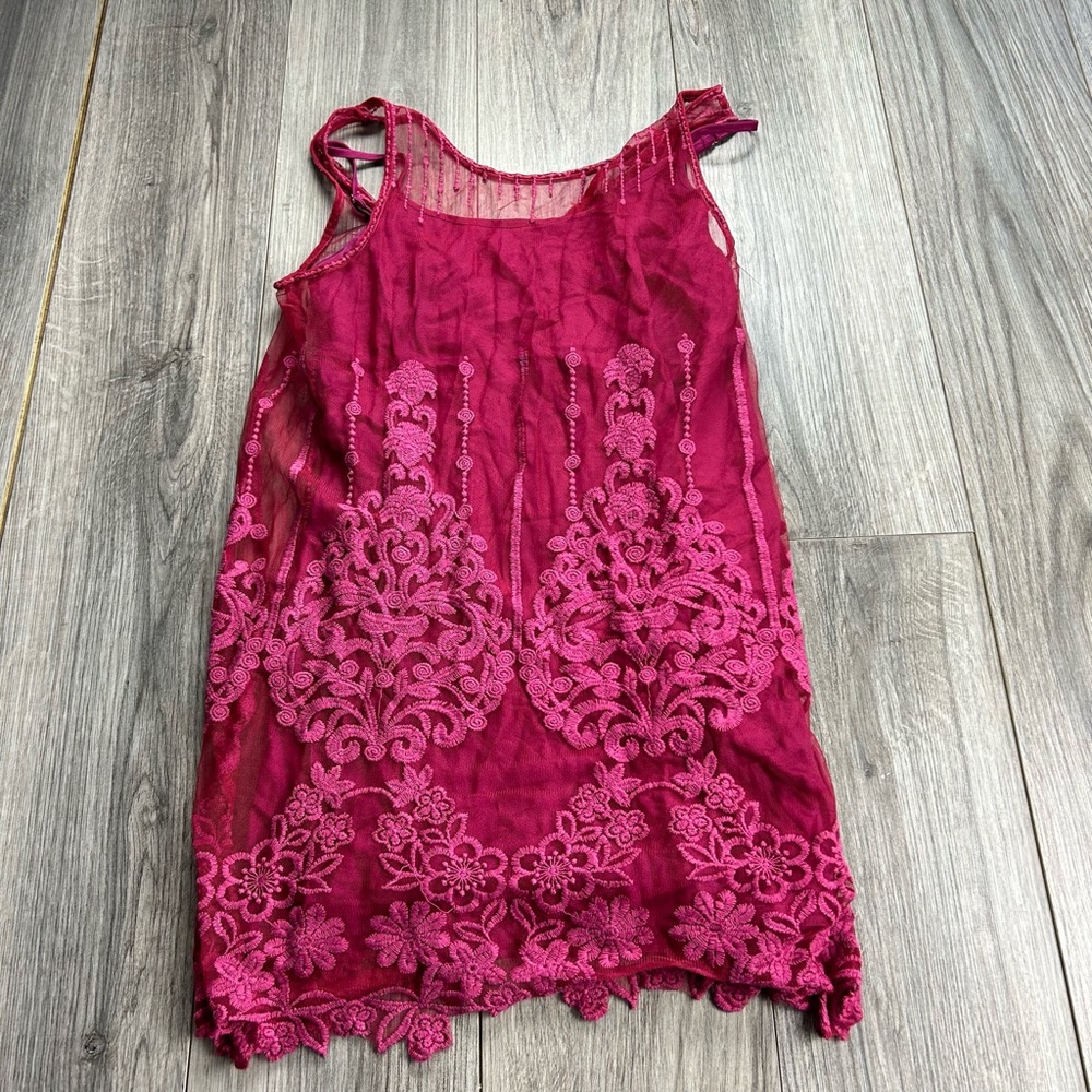 Free People Embroidered 2 piece sheer lace dress